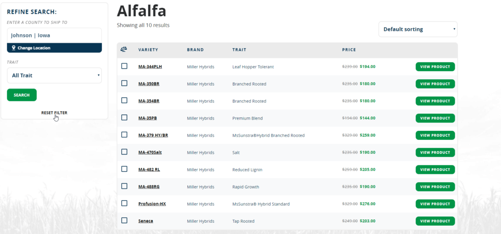 Buy Seed Online - Resetting Filter